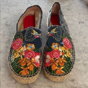 Johnny Was Anenome Embroidered Platform Espadrille Slip On Shoes Sz 10M NWT